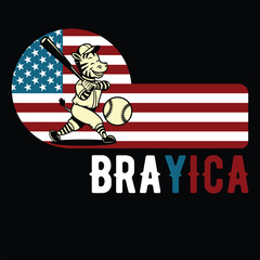 Brayicaica Baseball Zebra American Flag Funny T-shirt