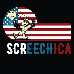 Screechica Baseball Hawk American Flag Funny T-shirt