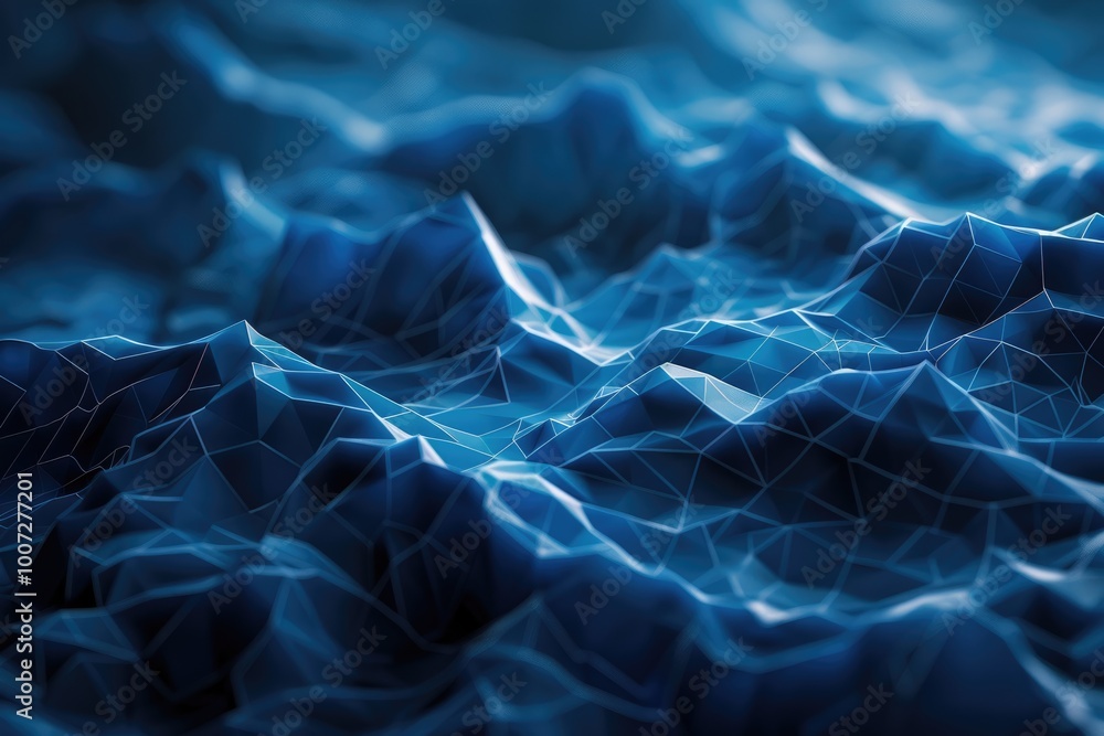 Poster abstract wave shape on low polygonal background for cyberspace design.