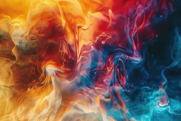Obraz premium Beautiful abstraction of liquid paints in slow blending flow mixing together gently