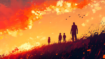 A Loving Family Enjoying a Breathtaking Sunset, Creating Lasting Memories Together in Nature's Beauty