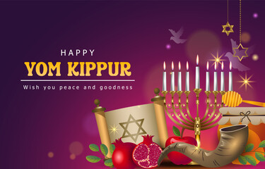 Illustration of yom kippur background with jewish element