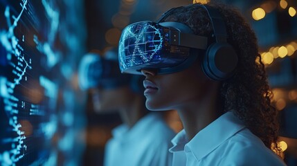 Scientists utilizing virtual reality to analyze DNA structures in a laboratory setting