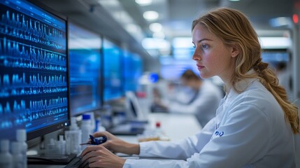 Researchers in a lab analyzing genetic data with CRISPR technology during a scientific study