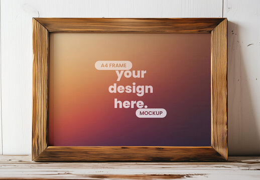 Rustic Wooden Picture Frame with White Background with Generative AI