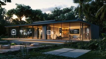 Fototapeta premium Modern Smart Home in a Lush Tropical Setting