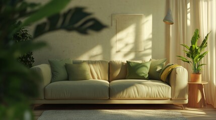 Fototapeta premium Interior with sofa. 3D illustration. 
