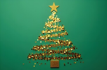 Abstract Christmas tree on green background.