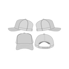 Trucker Hat (Multiple Views) -  Front and Back Technical Flat Sketch of Trucker Hat