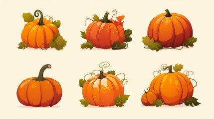 Vibrant Set of Colored Pumpkin Icons: A Playful Collection for Autumn and Halloween Themes.