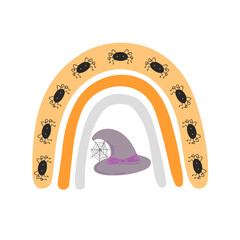 Halloween rainbow abstract shape, simple hand drawn silhouette illustration in trendy pastel colors, minimalist concept perfect for celebration decor, cards, banners, posters, textile, papercraft