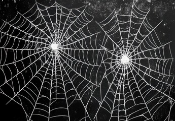 Obraz premium White spider webs on a black background Halloween, scary, horror Generative AI