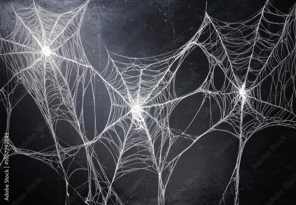 Wall mural white spider webs on a black background halloween style design generative ai