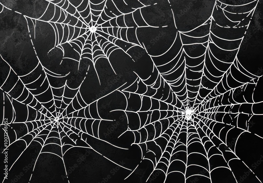 Wall mural illustration of spider webs on a black background generative ai