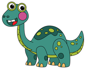 cartoon scene with happy prehistoric animal brontosaurus diplodocus dino dinosaur smiling and walking isolated on white background illustration for children