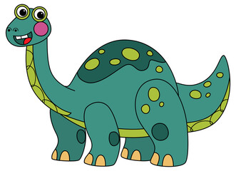 cartoon scene with happy prehistoric animal brontosaurus diplodocus dino dinosaur smiling and walking isolated on white background illustration for children
