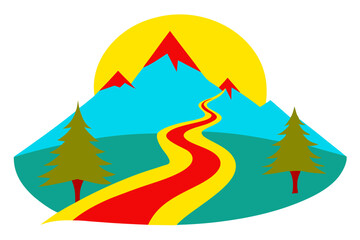 Enchanted Trail Leading Up to Mountain Peak Vector Illustration Adventure
