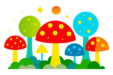 Enchanted Woodland Vector Illustration Featuring Playful Creatures and Vibrant Flora
