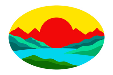Vector Art of a Breathtaking Overlook Showcasing Scenic Mountains and Reflective Lakes
