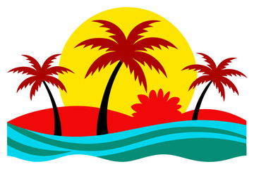 Fototapeta premium Tropical Beach Scene Vector Illustration Featuring Palm Trees and Soft Sandy Shores 