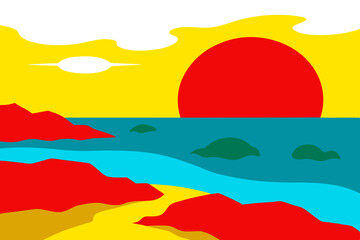 Discover the Beauty of a Rugged Beach with Tide Pools and Rocks in Vector Design
