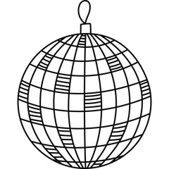 Cute doodle disco ball with sparking mirror as symbol of 70s. Outline mirror pop disco ball for party, dancing. Nostalgia for vintage, disco aesthetic, 1970s vibes. Hand drawn clipart isolated.