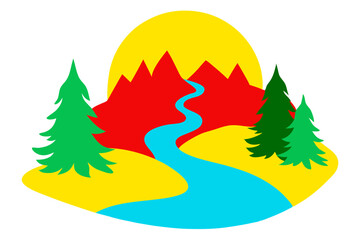 Obraz premium Peaceful Water Flowing Through Lush Wilderness Vector Art Depicting Nature's Calm 