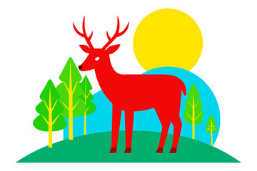 Serene Scene of a Deer Enjoying Nature in Forest Clearing Vector Art
