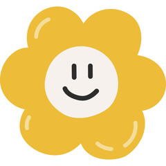 Groovy cartoon yellow flower face in hippie and Y2k aesthetic. Retro smiling face flower as symbol of 70s and 90s. Floral emoji isolated on white background. Hand drawn nostalgic clipart for design.