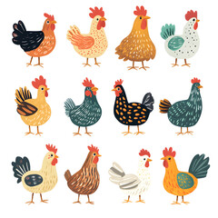 set of chicken, illustration