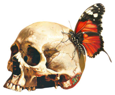 PNG  Skull butterfly artistic contrast beauty