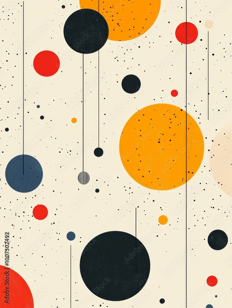 Poster an abstract retro pattern featuring circles, dots, and geometric shapes in pastel colors, designed i