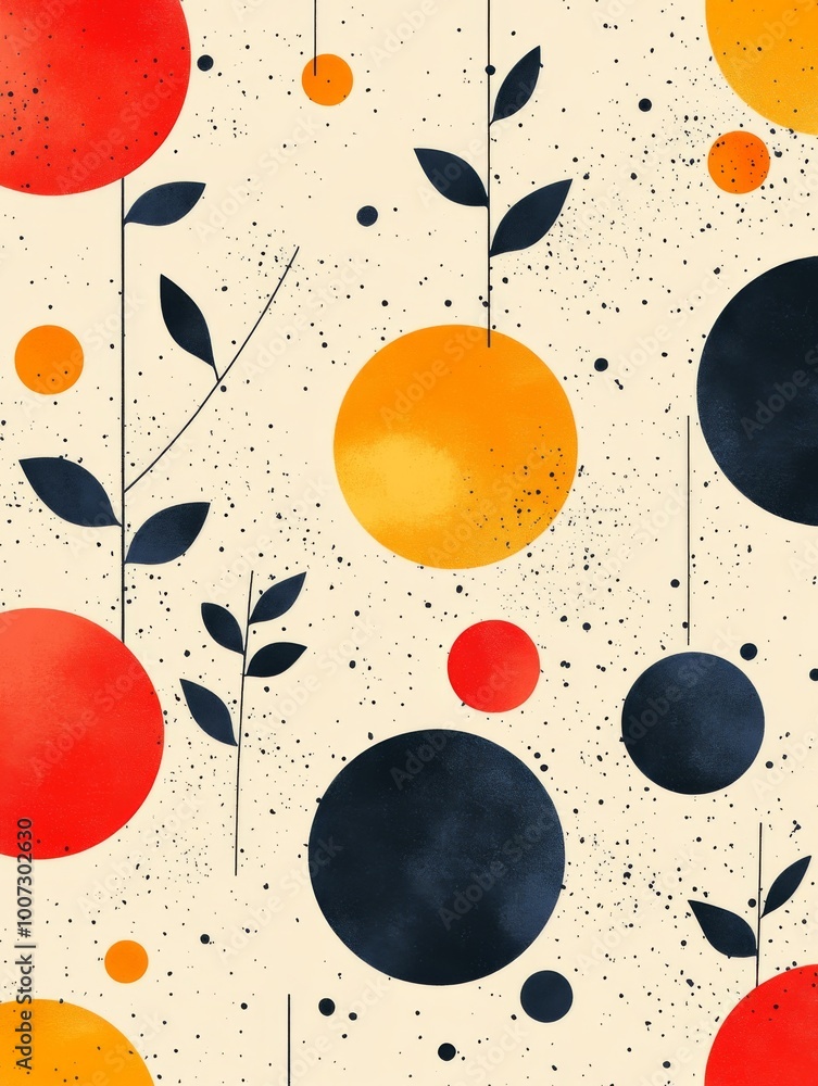 Poster an abstract retro pattern featuring circles, dots, and geometric shapes in pastel colors, designed i