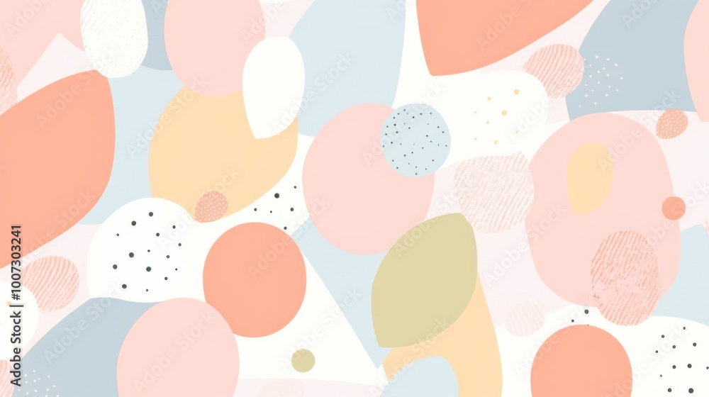 Poster an abstract retro pattern featuring circles, dots, and geometric shapes in pastel colors, designed i