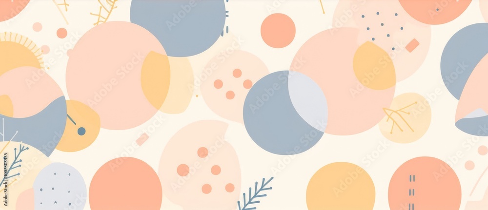 Poster an abstract retro pattern featuring circles, dots, and geometric shapes in pastel colors, designed i