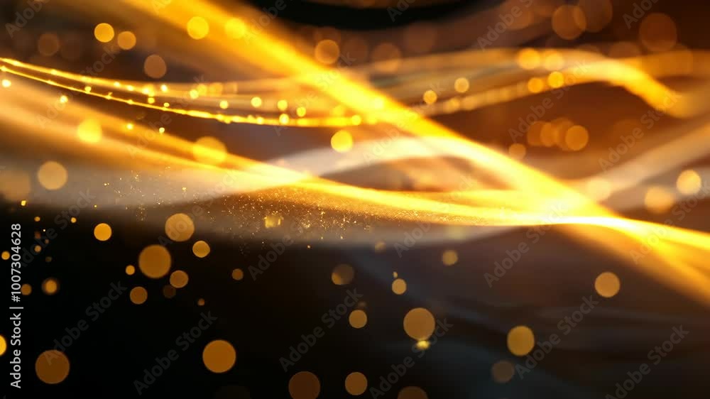 Poster golden lines of light dance across a dark background, creating a mesmerizing display of abstract bea