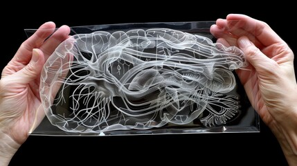 Transparent bag containing an artificial brain  a fascinating fusion of technology and science