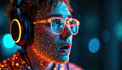 Le visage illuminé par l’écran, la personne semble se fondre dans la machine, son corps devenant un prolongement des flux de données.