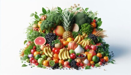 A vibrant arrangement of assorted fruits and vegetables showcasing healthy eating.