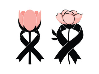 Pink Flower Ribbon Design for Breast Cancer Awareness - Creative Vector