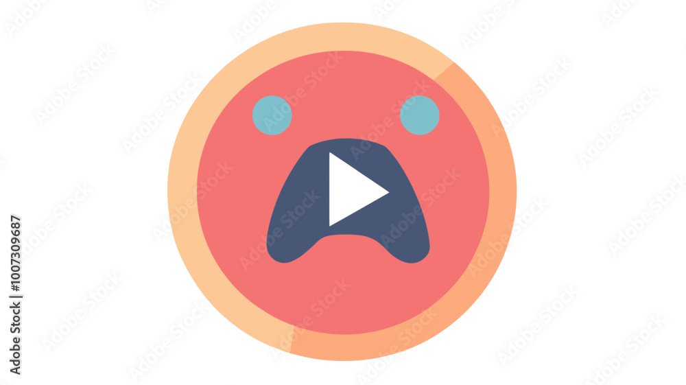 Poster colorful media player icon with play button and sad face expression for video streaming and digital 