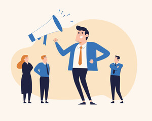 Fototapeta premium Business Leader Accepting Opinions and Feedback from Colleagues, Concept of Good Listener Boss in Flat Minimalist SVG Vector