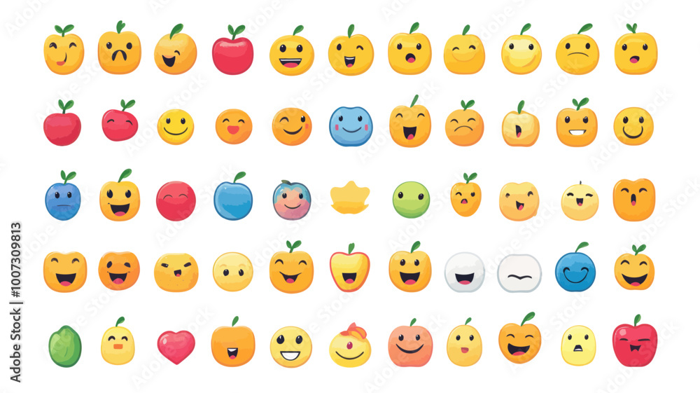 Poster comprehensive collection of updated apple emojis in editable vector format featuring various emotion