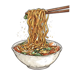 noodle in a bowl on white