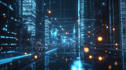 Naklejka premium Digital Cityscape: A Visual Representation of Connectedness