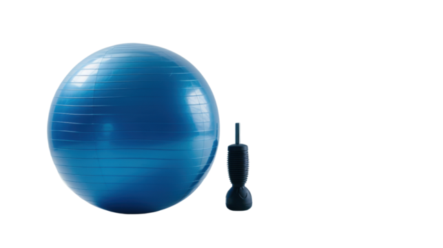 Fitness ball with pump on white background