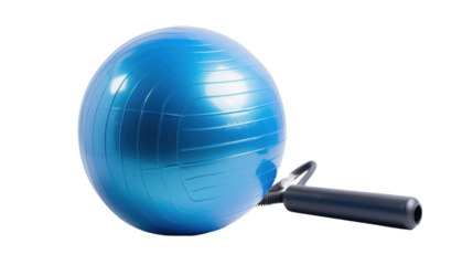 Fitness ball with pump on white background