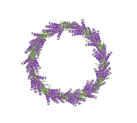 Purple lavender flower wreath isolated cutout on transparent