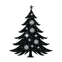 Obraz premium Stylized Christmas tree with snowflakes and stars on white background. Vector illustration