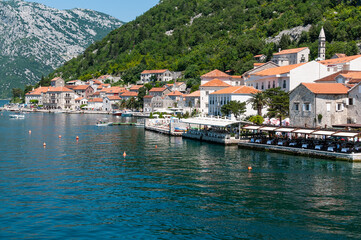 Fototapeta premium The city of Perast in the Bay of Kotor, Montenegro. View from the water. 